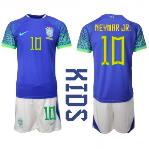 Otroški Nogometni dresi Brazilija Neymar Jr #10 Gostujoči SP 2022 Kratek Rokav (+ Kratke hlače)